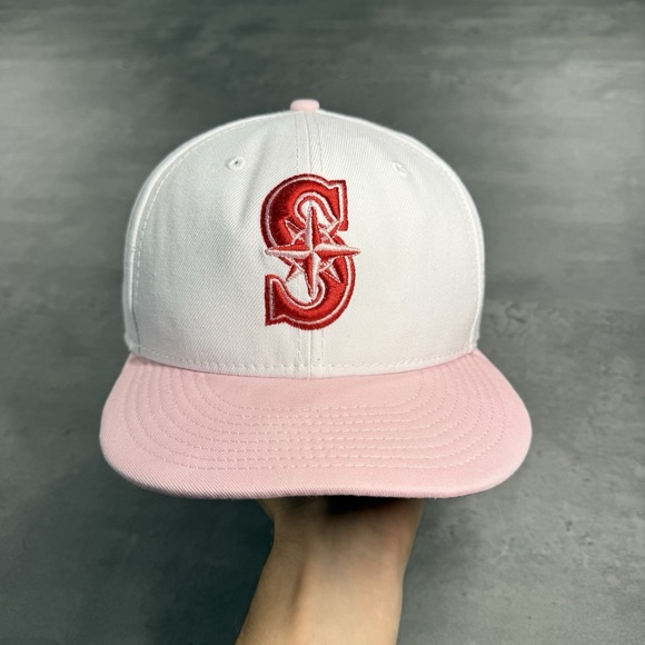 Hat Club Seattle Mariners New Era Cap 7 1/2 White Pink Cherry Red Two Tone MLB‎ - Picture 2 of 7